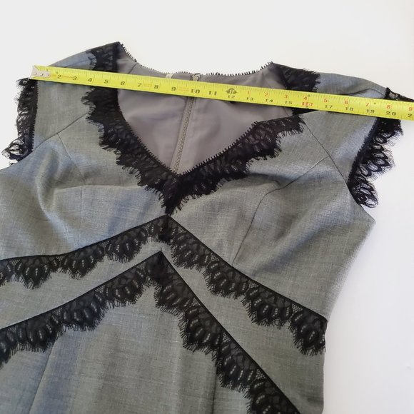 Rebecca Taylor Sheath Dress Virgin Wool Lace Trim Feminine Chic Cap Sleeve 12 - Picture 10 of 13